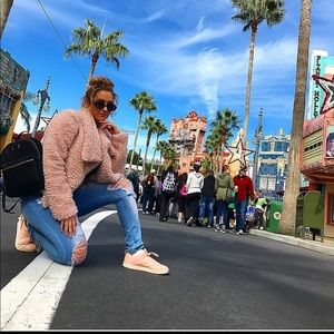 Pink Faux fur teddy waterfall jacket coat